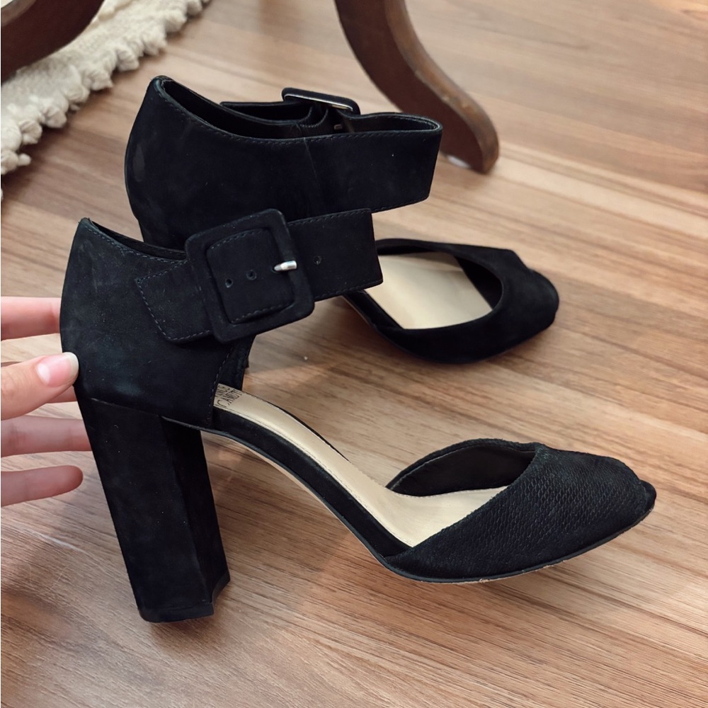 Vince Camuto Black Chunky Heels with Ankle Strap